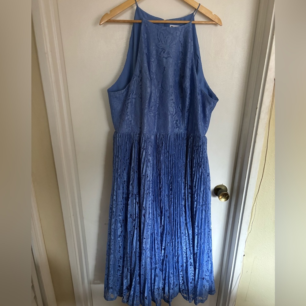 NWT ASOS Design Blue Pleated Lace Dress Size 16 Tall
